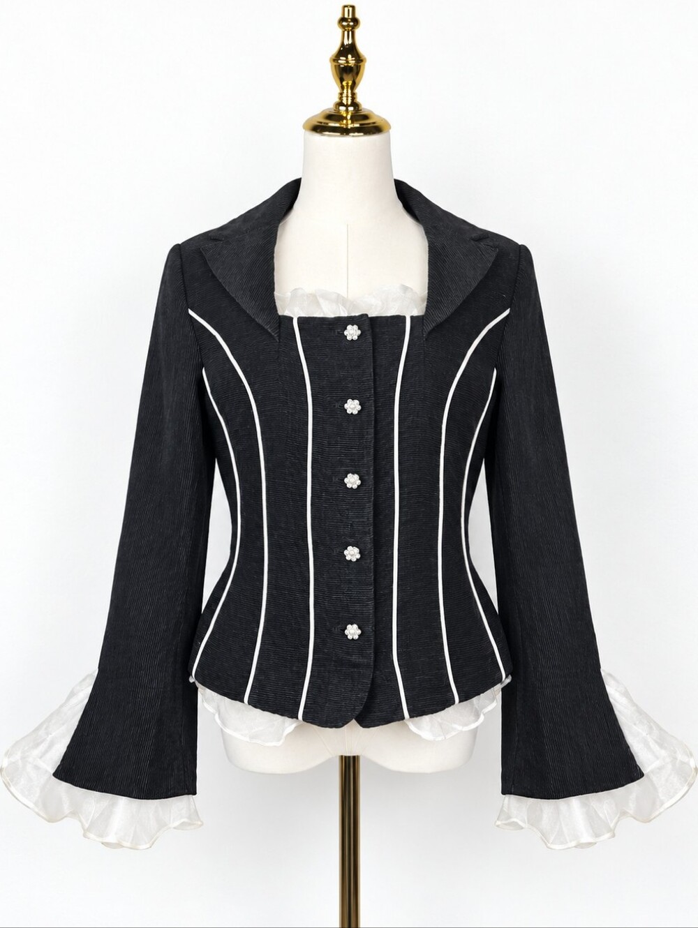 Y2K Goth Glam Victorian Ruffle Rhinestone Corset Blazer Jacket Size 8